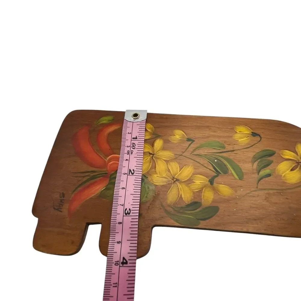 Wooden Key Yellow Flowers Hand Painted Norwegian Folk Art ROSEMALING Signed Shay